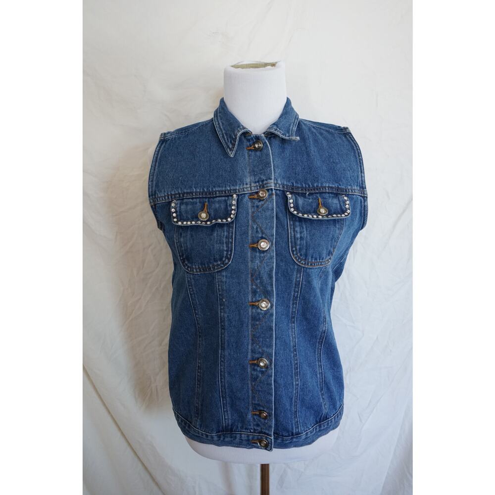 Vintage Fore Warned Bedazzled Denim Vest (M)